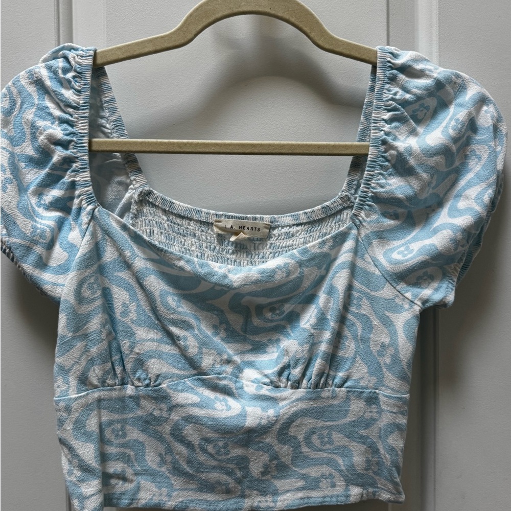 La Hearts Light Blue Cropped Blouse